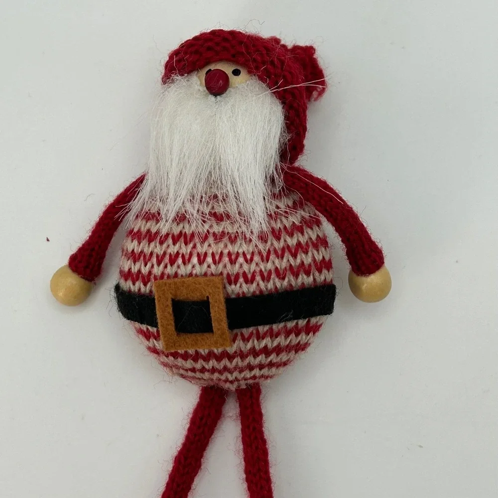 Set of 3 Shelf Sitting Swedish Christmas‎ Gnomes Knit Hanging Legs Beaded Feet